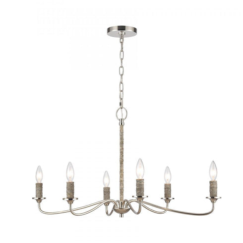 Elk Abaca 32 Inch Wide 6 Light Chandelier in Polished Nickel Model: 32482/6