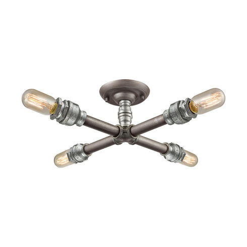 Elk Cast Iron Pipe SEMI FLUSH MOUNT in Weathered Zinc Finish Model: 10686/4