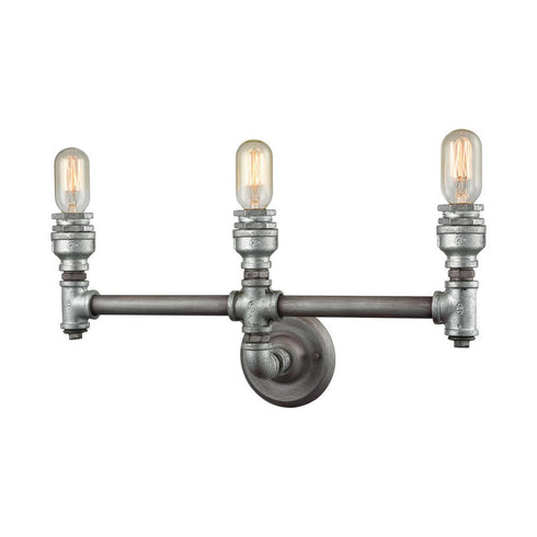 Elk Cast Iron Pipe VANITY LIGHT in Weathered Zinc Finish Model: 10684/3