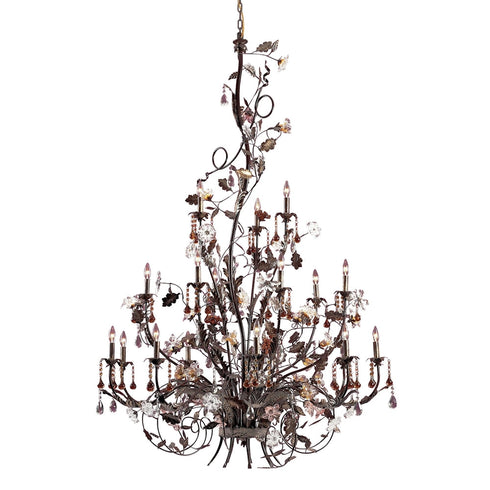Elk Cristallo Fiore 18 Light Chandelier in Deep Rust with Clear and Amber Florets Model: 85004