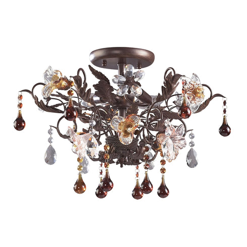 Elk Cristallo Fiore SEMI FLUSH MOUNT in Deep Rust Finish Model: 7044/3