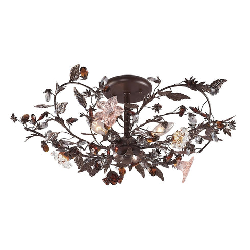 Elk Cristallo Fiore SEMI FLUSH MOUNT in Deep Rust Finish Model: 7046/3