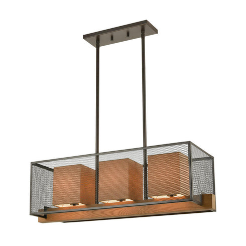 Elk Crossbeam ISLAND LIGHT in Oil Rubbed Bronze Medium Oak Medium Oak Finish Model: 33346/3