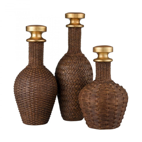Elk Duin Bottle Set of 3 Brown in Rich Brown Finish Model: S0037-11230/S3