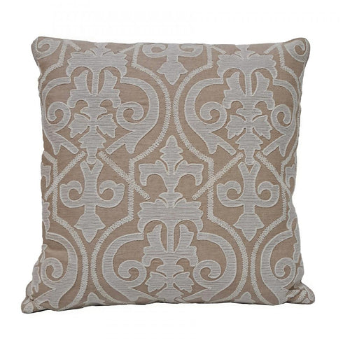 Elk Embroidered Scrollwork 20x20 Inch Pillow in Tan Model: HVT0897-9979