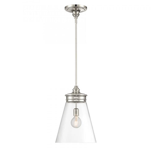 Elk Emma 12 Inch Wide 1 Light Pendant in Polished Nickel Model: 4811-PN-CL