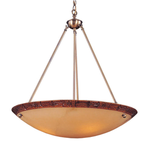 Elk Engraver's 5 Light PENDANT in Antique Brass Finish Model: 9643/5