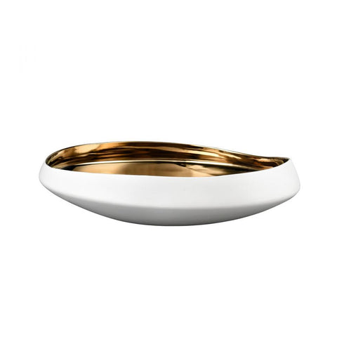 Elk Greer Bowl Low White and Gold Glazed (2 pack) (2 pack) in Matte White Finish Model: H0017-9746