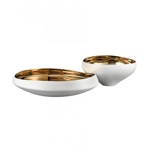 Elk Greer Bowl Tall White and Gold Glazed (2 pack) (2 pack) in Matte White Finish Model: H0017-9755