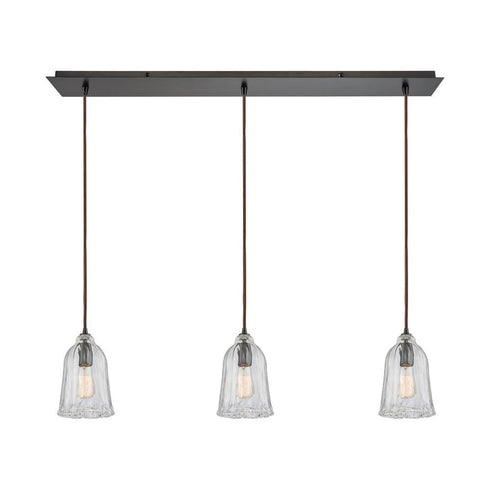 Elk Hand Formed Glass 3 Light MINI PENDANT in Oil Rubbed Bronze Finish Model: 10671/3LP