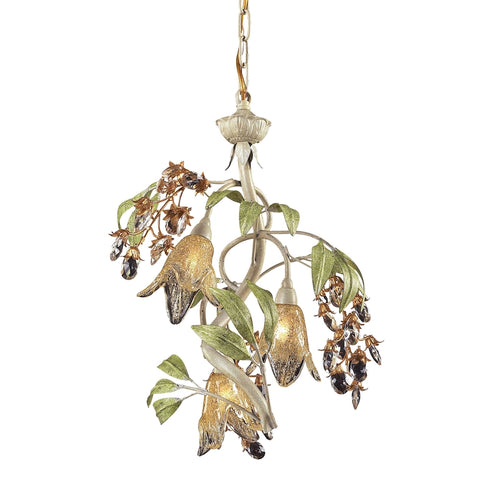 Elk Huarco 3 Light Chandelier in Seashell and in Sage Green with Floral shaped Glass Model: 86051
