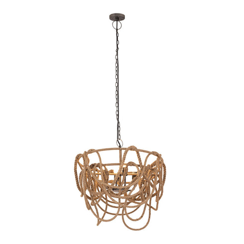 Elk Macon 4 Light PENDANT in Natural Rope Aged Pewter Aged Pewter Finish Model: D4734