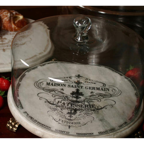 Elk Marble Patisserie Cloche and Marble Stand in Gold Writing Base Model: MP001-BASE