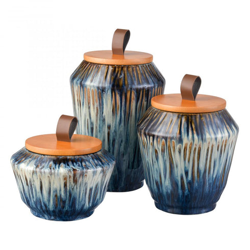 Elk Mulry Jar Set of 3 Green in Prussian Blue Glazed Model: S0037-11348/S3