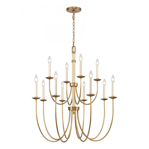 Elk Neville 34 Inch Wide 12 Light Chandelier Natural Brass Model: 89719/8+4