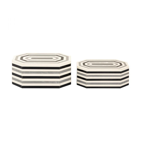 Elk Octagonal Striped Box Set of 2 in White (2 pack) (2 pack) Model: H0807-9768/S2