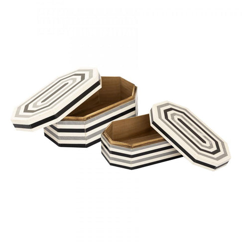 Elk Octagonal Striped Box Set of 2 in White (2 pack) (2 pack) Model: H0807-9768/S2