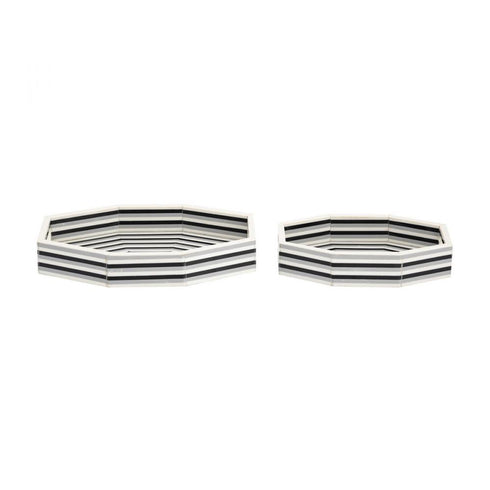 Elk Octagonal Striped Tray Set of 2 in White (2 pack) (2 pack) Model: H0807-9767/S2