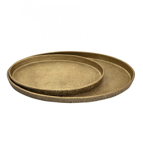 Elk Oval Pebble Tray Set of 2 Brass in Antique Brass Finish Model: H0807-10655/S2