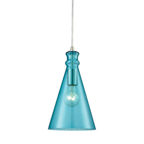 Elk Parson 1 Light Pendant in Satin Nickel with Aqua Glass Model: 10771/1