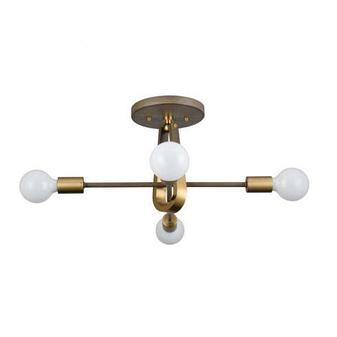 Elk Sabine 20 Inch Wide 4 Light Semi Flush Mount Pecan with Brushed Gold Model: 69324/4
