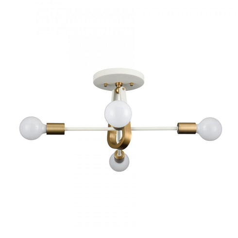 Elk Sabine 20 Inch Wide 4 Light Semi Flush Mount Textured White with Brushed Gold Model: 69314/4