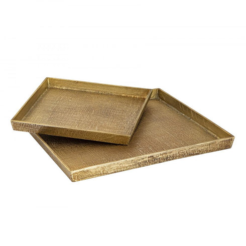 Elk Square Linen Texture Tray Set of 2 Brass in Antique Brass Finish Model: H0807-10664/S2