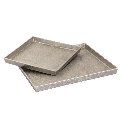 Elk Square Linen Texture Tray Set of 2 Nickel in Antique Nickel Finish Model: H0807-10661/S2