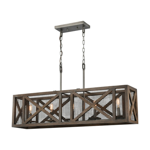 Elk Stockyard ISLAND LIGHT in Weathered Zinc Aged Wood Aged Wood Finish Model: D4445