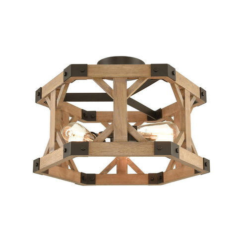Elk Structure 3 Light SEMI FLUSH MOUNT in Oil Rubbed Bronze Natural Wood Natural Wood Finish Model: 33321/3