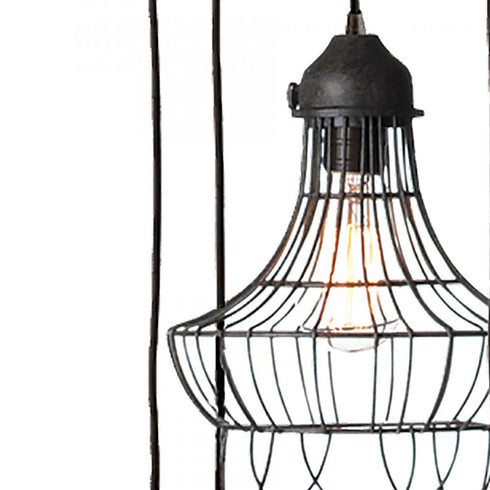 Elk Wire 5 Light Mini Pendant with Wire Cages in Five Shapes in Black Finish Model: 225031