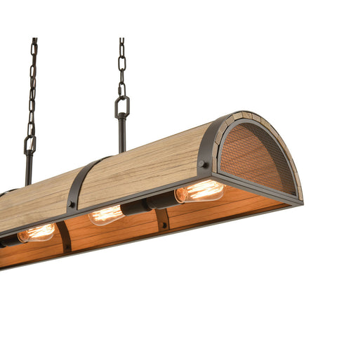 Elk Wooden Barrel ISLAND LIGHT in Oil Rubbed Bronze Natural Wood Natural Wood Finish Model: 33365/4