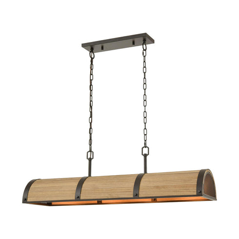 Elk Wooden Barrel ISLAND LIGHT in Oil Rubbed Bronze Natural Wood Natural Wood Finish Model: 33365/4