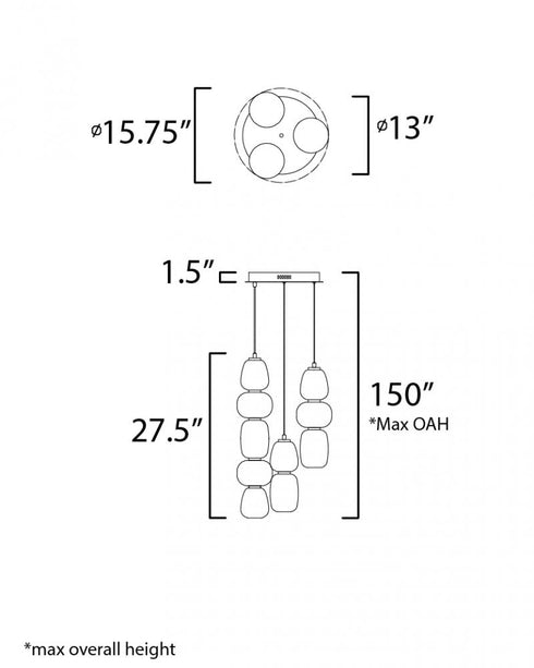 ET2 Soji Multi Light Pendant Model: E25069-92BKGLD