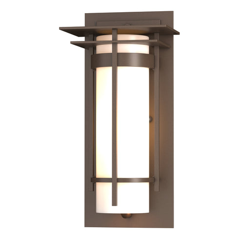 Hubbardton Forge Banded with Top Plate Small Outdoor Sconce in Coastal Oil Rubbed Bronze Finish Model: 305992-SKT-14-GG0066
