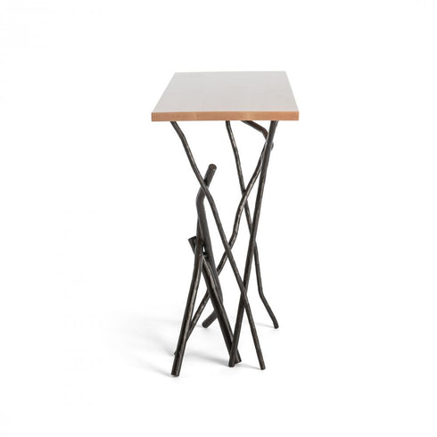 Hubbardton Forge Brindille Wood Top Console Table in Dark Smoke Finish Model: 750113-07-M1