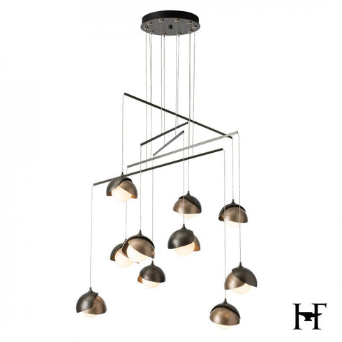 Hubbardton Forge Brooklyn 10 Light Double Shade Mobile Pendant in Dark Smoke Finish Model: 131155-SKT-STND-07-84-GG0711