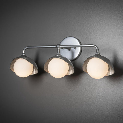 Hubbardton Forge Brooklyn 3 Light Single Shade Bath Sconce in Sterling Finish Model: 201373-SKT-85-85-GG0711