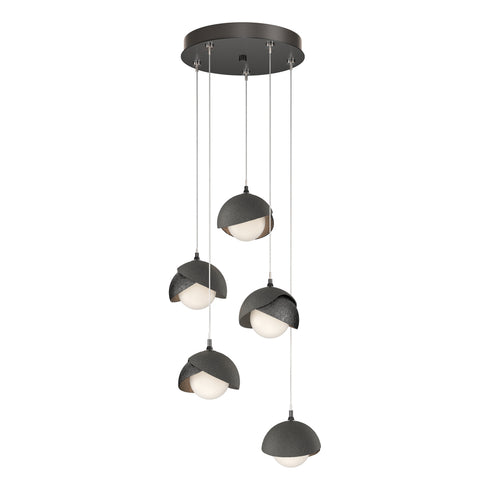 Hubbardton Forge Brooklyn 5 Light Double Shade Pendant in White Finish Model: 131125-SKT-LONG-02-02-GG0711