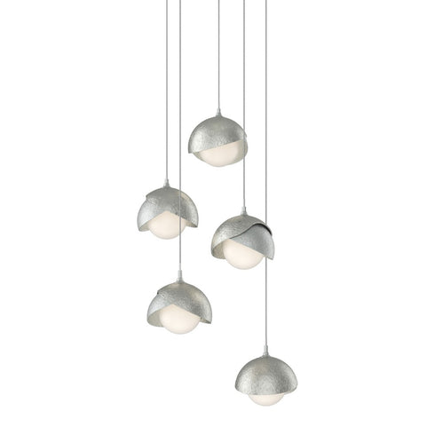 Hubbardton Forge Brooklyn 5 Light Double Shade Pendant in White Finish Model: 131125-SKT-LONG-02-02-GG0711