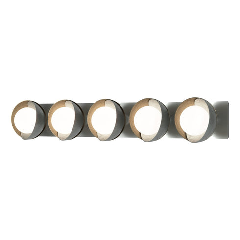 Hubbardton Forge Brooklyn 5 Light Straight Double Shade Bath Sconce in Black Finish Model: 201379-SKT-10-02-GG0711