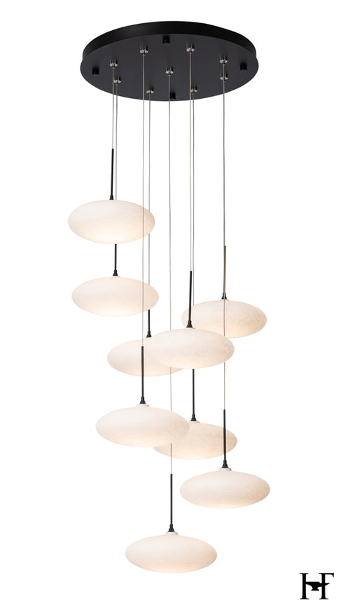 Hubbardton Forge Clouds 9 Light Pendant in Black Finish Model: 131147-SKT-STND-10-GS0818