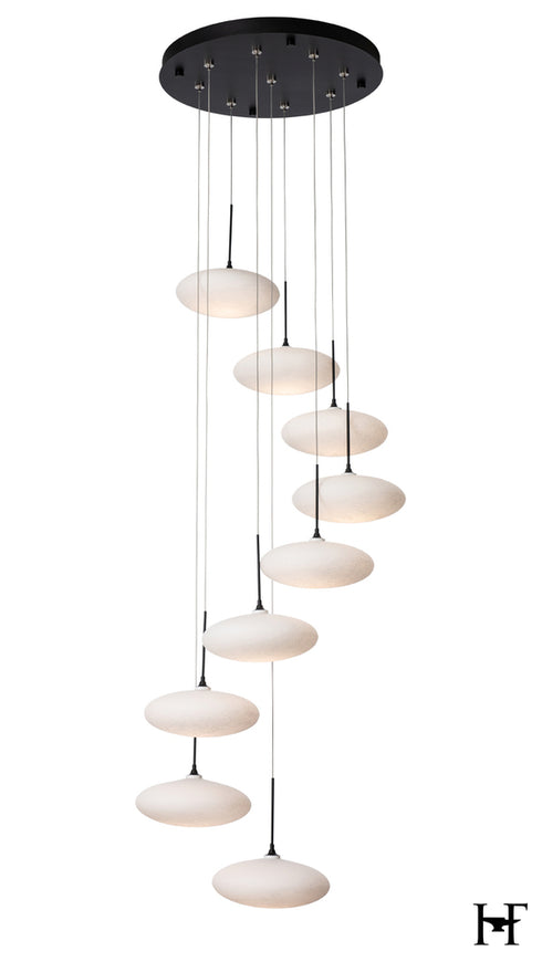 Hubbardton Forge Clouds 9 Light Pendant in Black Finish Model: 131147-SKT-STND-10-GS0818