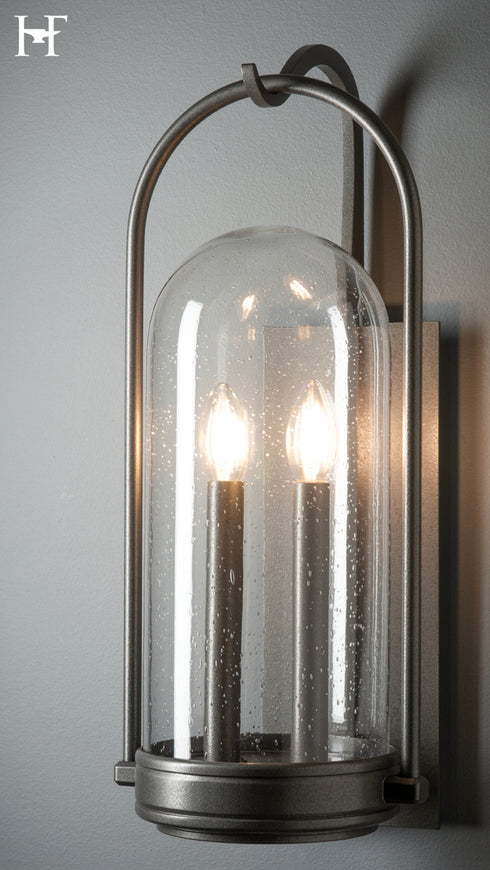 Hubbardton Forge Davis Medium Outdoor Sconce in Coastal Natural Iron Finish Model: 305212-SKT-20-II0825