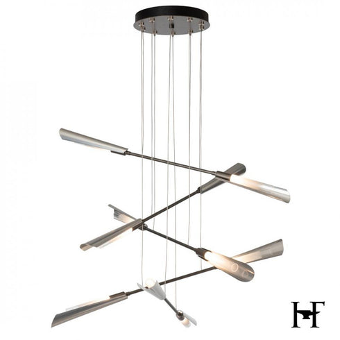 Hubbardton Forge Flight 10 Light Small Pendant in Dark Smoke Finish Model: 131410-SKT-STND-07-85-WC0822