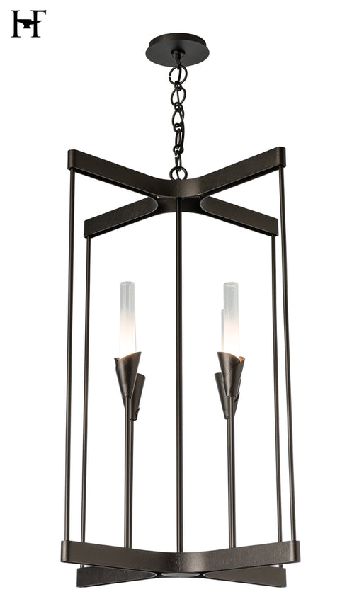 Hubbardton Forge Lilium 4 Light Chandelier in Oil Rubbed Bronze Finish Model: 101700-SKT-14-WC0821
