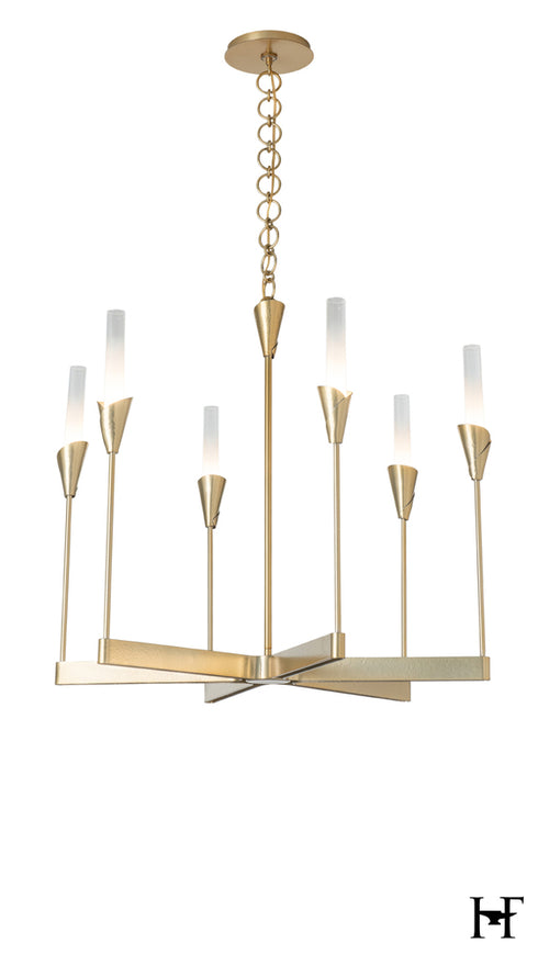 Hubbardton Forge Lilium 6 Light Chandelier in Modern Brass Finish Model: 101702-SKT-86-WC0821