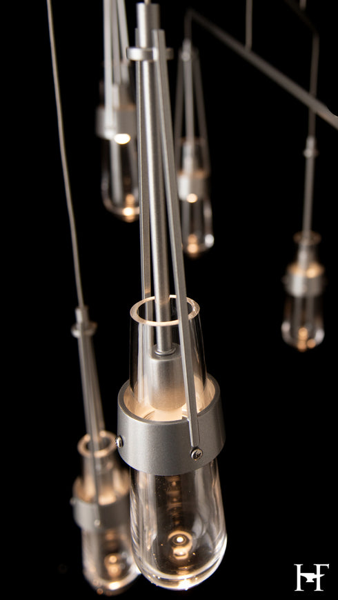 Hubbardton Forge Link 10 Light Clear Glass Mobile Pendant in Vintage Platinum Finish Model: 131149-SKT-STND-82-ZM0434