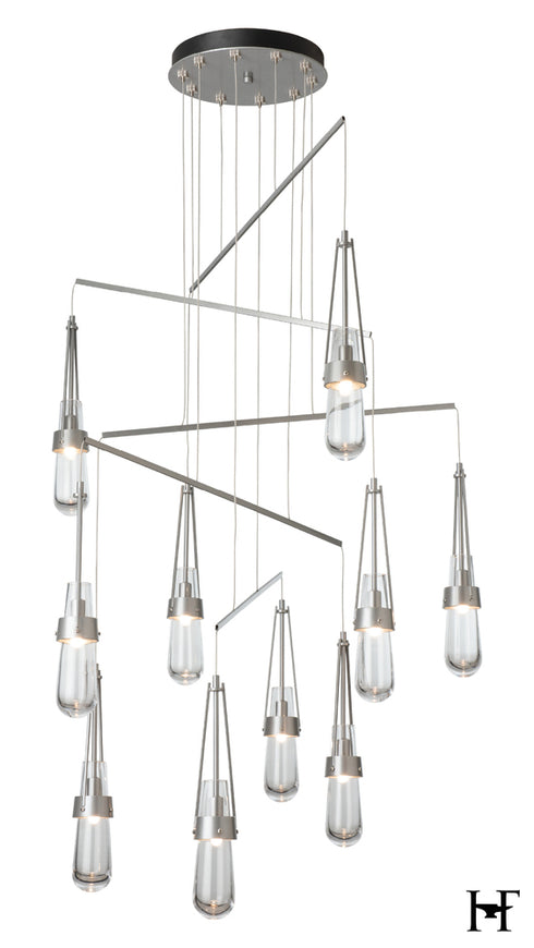 Hubbardton Forge Link 10 Light Clear Glass Mobile Pendant in Vintage Platinum Finish Model: 131149-SKT-STND-82-ZM0434