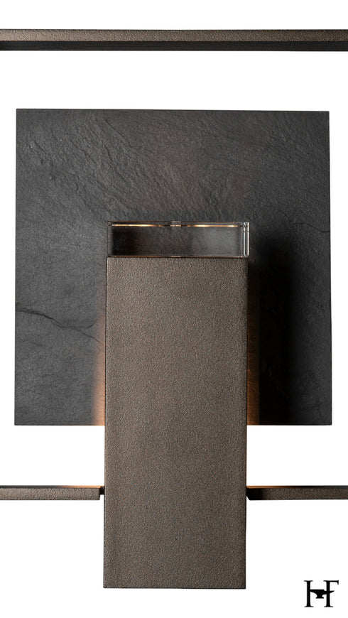 Hubbardton Forge Shadow Box Medium With Slate Dark Sky Friendly Outdoor Sconce in Coastal Oil Rubbed Bronze Finish Model: 302662-SKT-14-SL-ZM0850